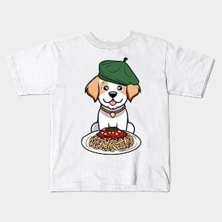 Cute Happy Dog is eating spaghetti Kids T-Shirt